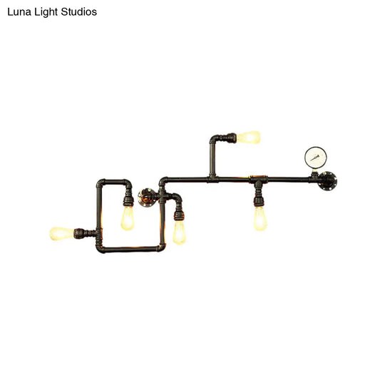 Industrial Black Metal Maze Sconce Light With Water Pipe - 5-Light Restaurant Wall Lamp