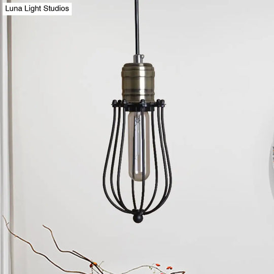 Industrial Black Metal Mini Ceiling Pendant Light - Stylish Cage Design For Bedroom