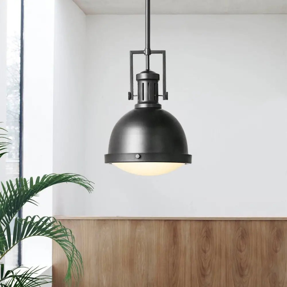 Industrial Black Metal Pendant Lamp With Dome Shade And Vented Socket