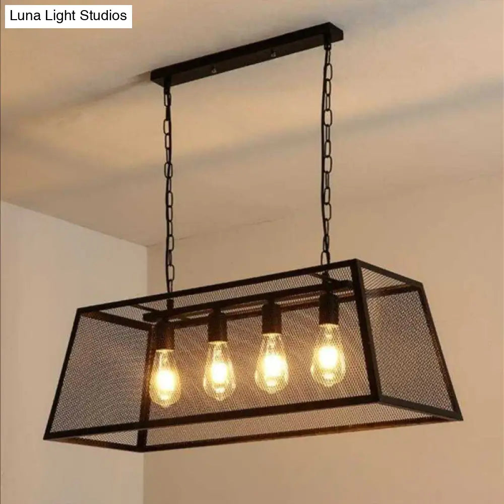 Industrial Black Metal Pendant Light Fixture - 4 Rectangular Frame Chain/Downrods Included