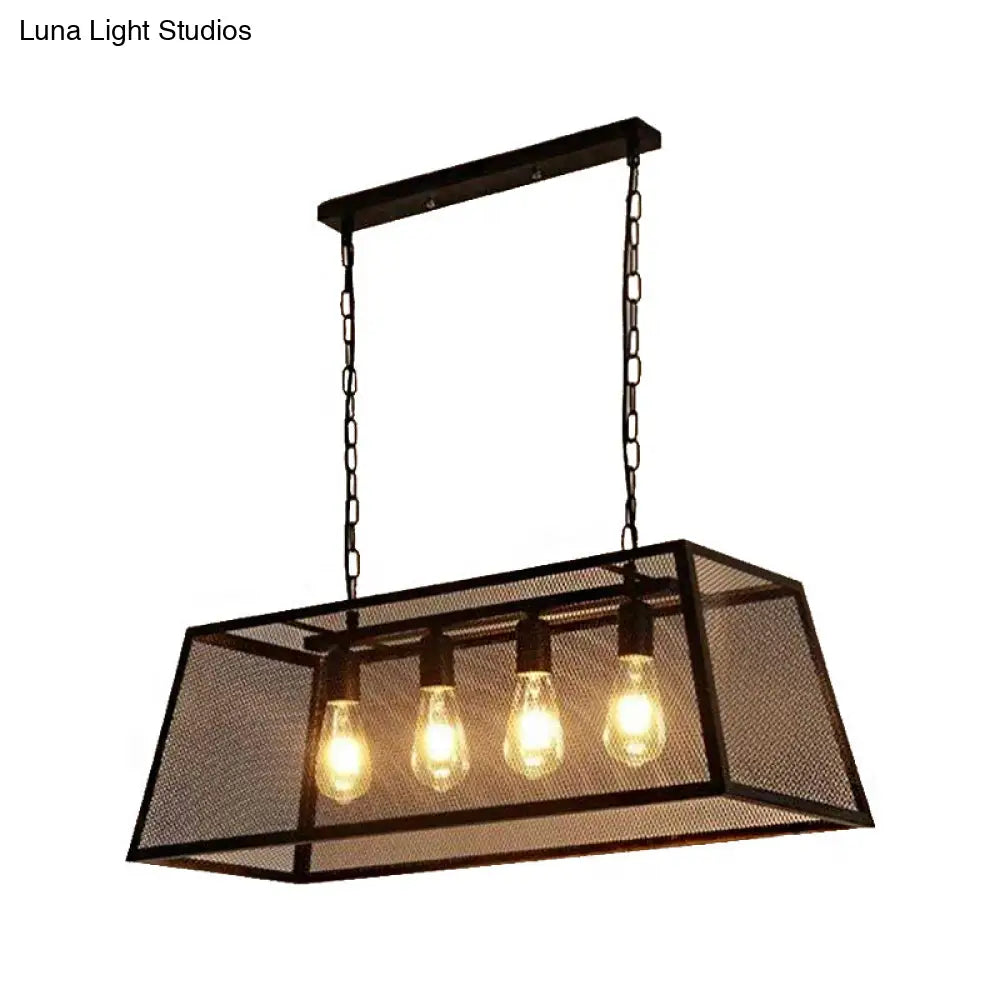 Industrial Black Metal Pendant Light Fixture - 4 Rectangular Frame Chain/Downrods Included