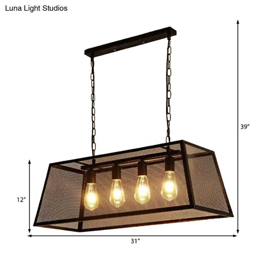 Industrial Black Metal Pendant Light Fixture - 4 Rectangular Frame Chain/Downrods Included