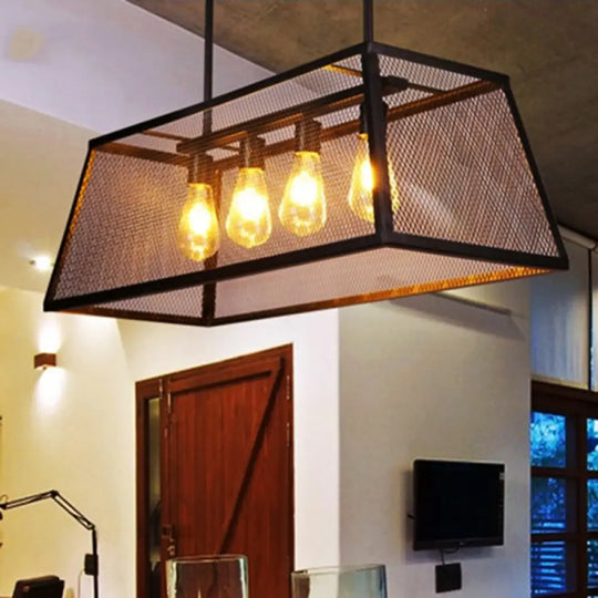 Industrial Black Metal Pendant Light Fixture - 4 Rectangular Frame Chain/Downrods Included /