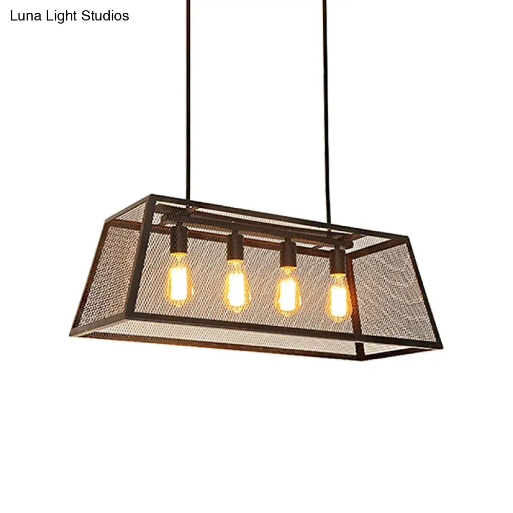 Industrial Black Metal Pendant Light Fixture - 4 Rectangular Frame Chain/Downrods Included