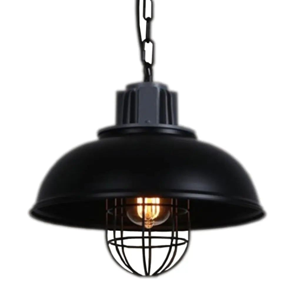 Industrial Black Metal Pendant Light Fixture For Dining Room Ceiling - Wire Cage Hanging Luminaire