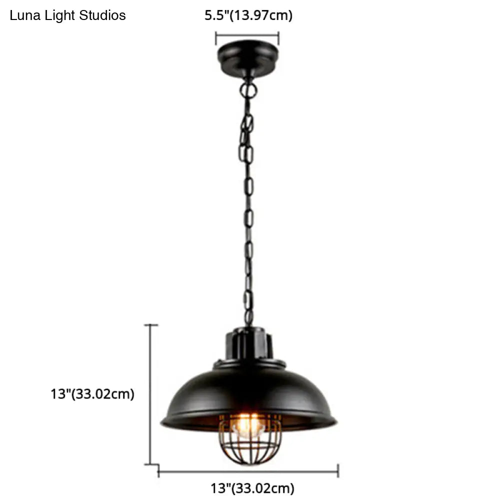 Industrial Black Metal Pendant Light Fixture For Dining Room Ceiling - Wire Cage Hanging Luminaire