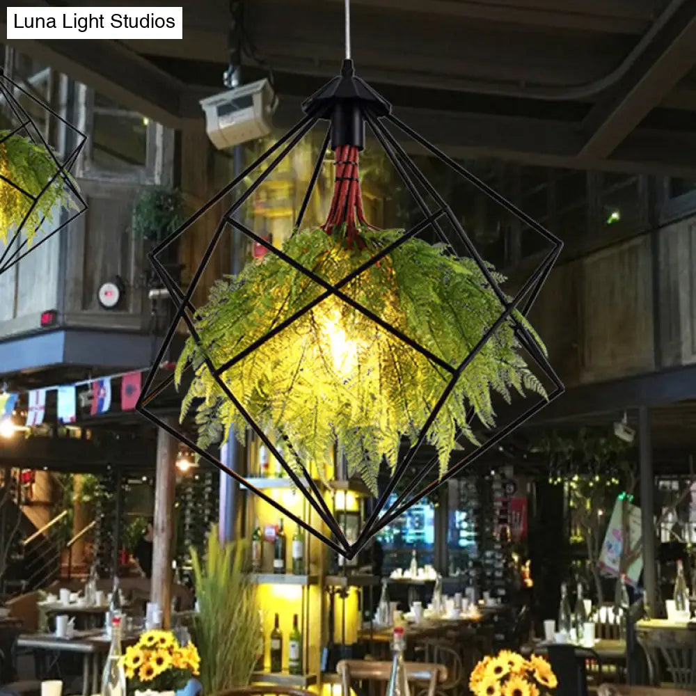 Industrial Black Metal Pendant Light Fixture - Geometric Design Led Plant Hanging Lamp Kit 18/21.5