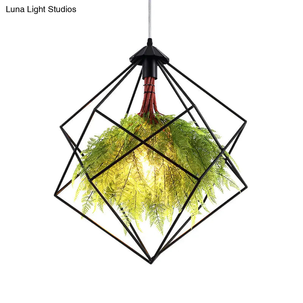 Industrial Black Metal Pendant Light Fixture - Geometric Design Led Plant Hanging Lamp Kit 18/21.5