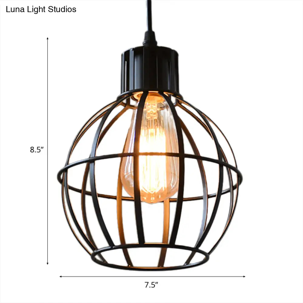 Industrial Black Metal Pendant Light With Cage Shade - Ideal For Restaurants