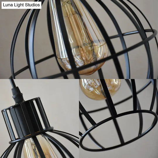 Industrial Metal Ball Cage Shade Pendant Light With Black Finish - Perfect For Restaurants