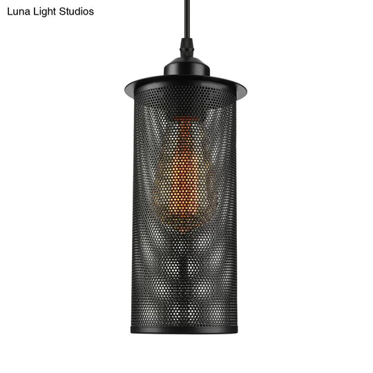 Industrial Black Metal Pendant Light With Mesh Screen - Living Room Hanging Lamp