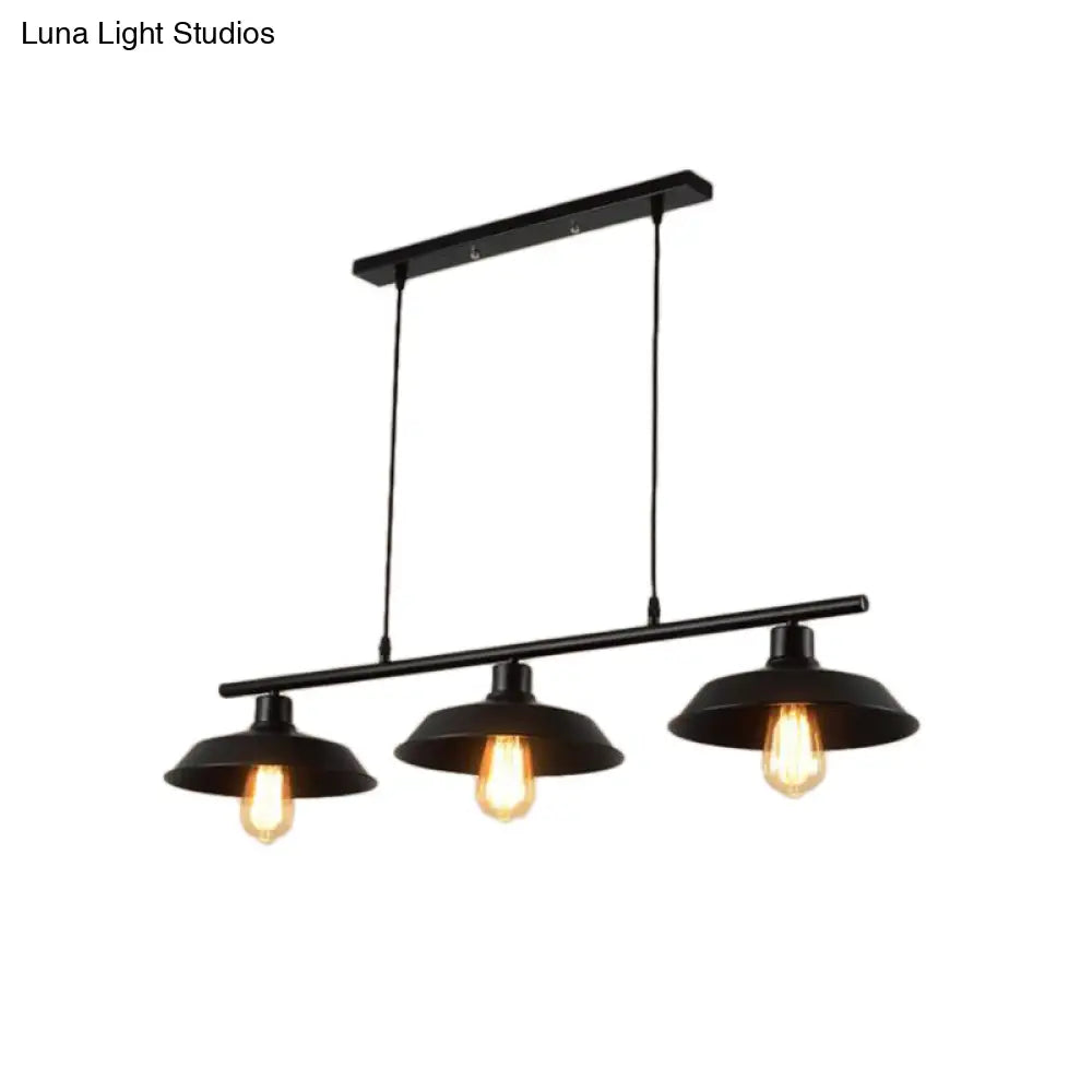 Industrial Black Metal Pendant Lighting - 3-Light Island Fixture For Bedroom.