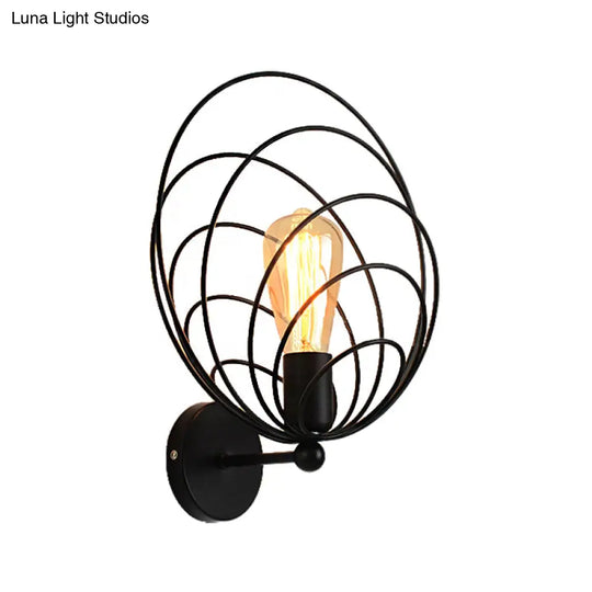 Industrial Black Metal Ring Wall Sconce For Dining Room With Single Light Fixture