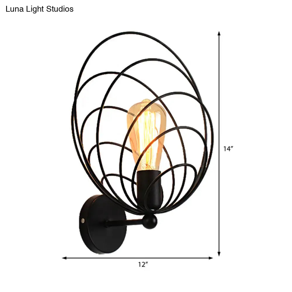 Industrial Black Metal Ring Wall Sconce For Dining Room With Single Light Fixture