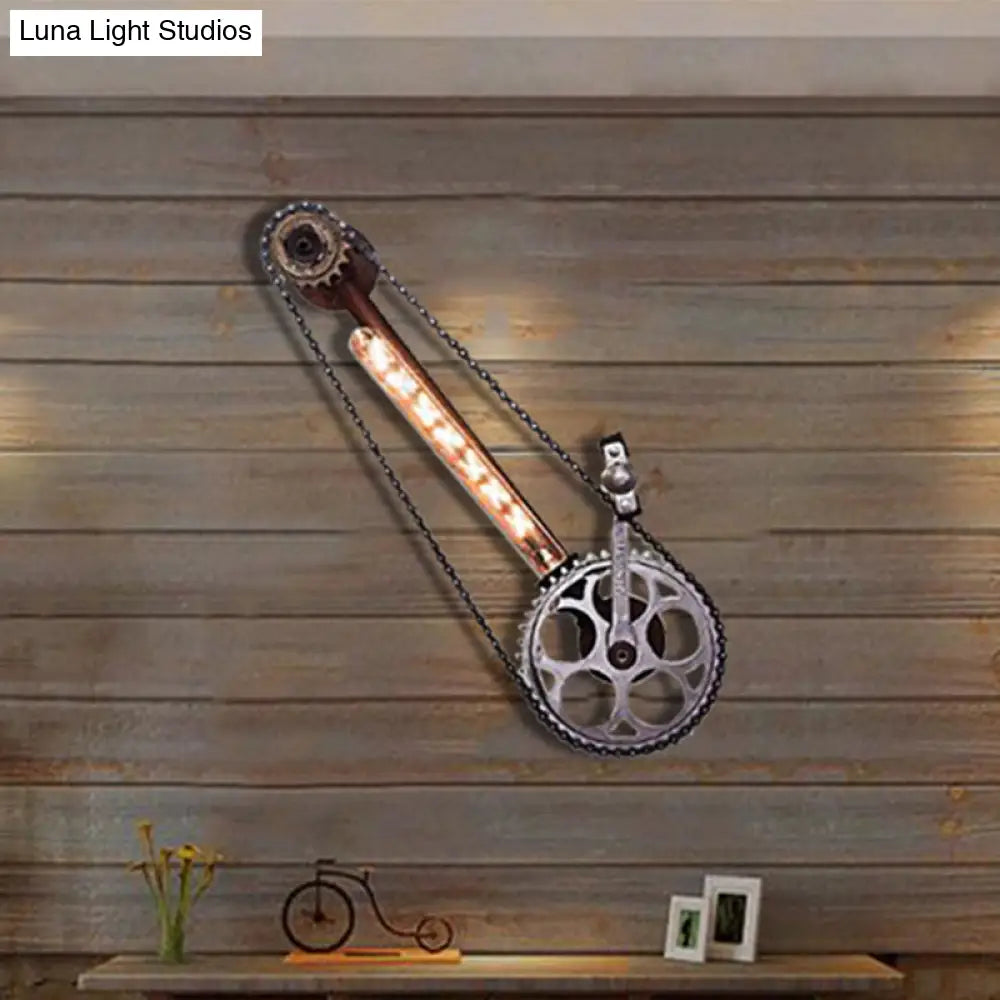 Industrial Black Metal Sconce Lighting: Wall Mounted Lamp With Gear Detailing For Dining Room