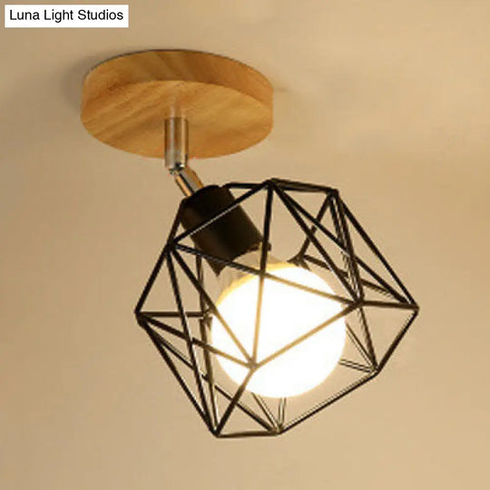 Industrial Black Metal Semi Flush Light With Adjustable Squared/Globe Design - Ideal For Corridors /