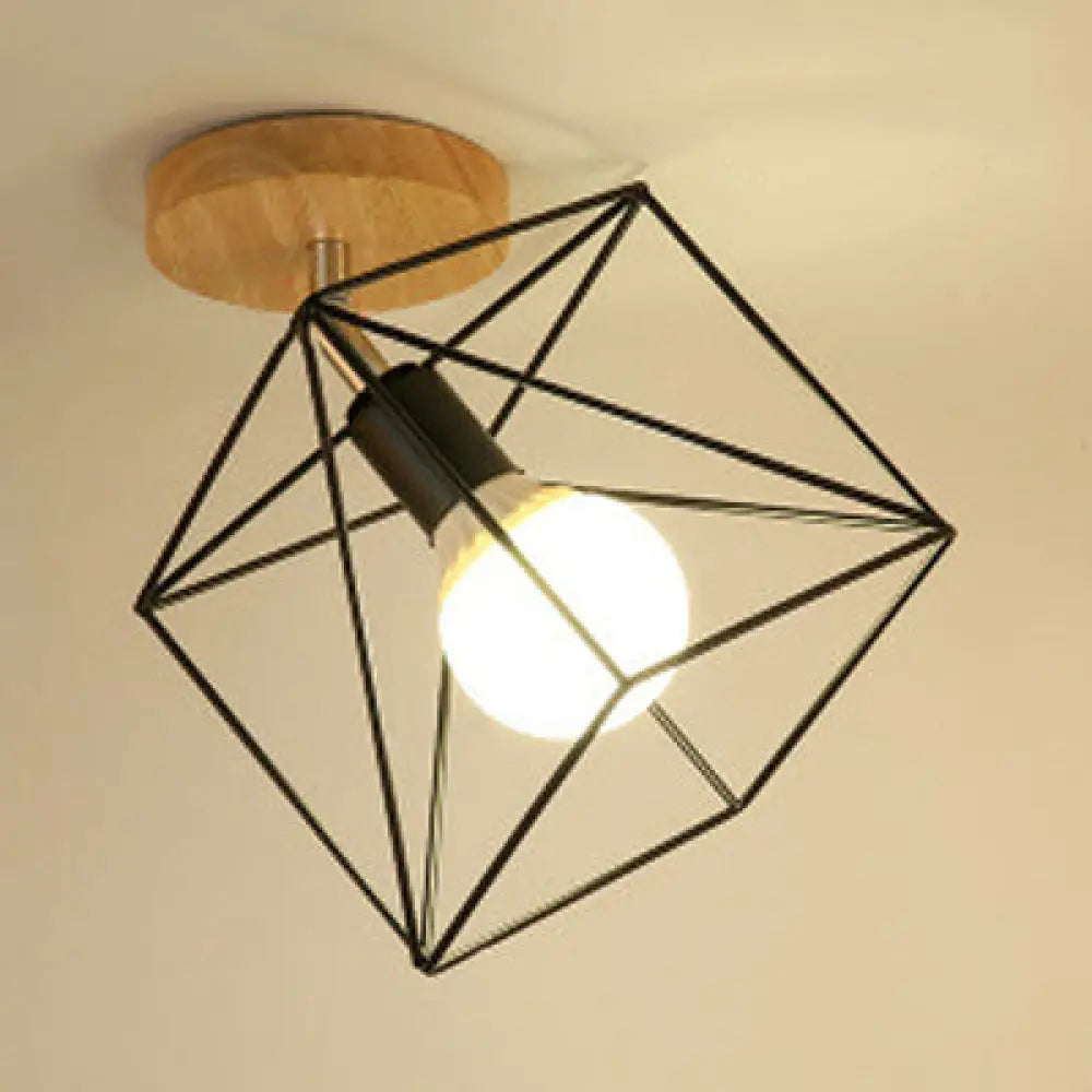 Industrial Black Metal Semi Flush Light With Adjustable Squared/Globe Design - Ideal For Corridors