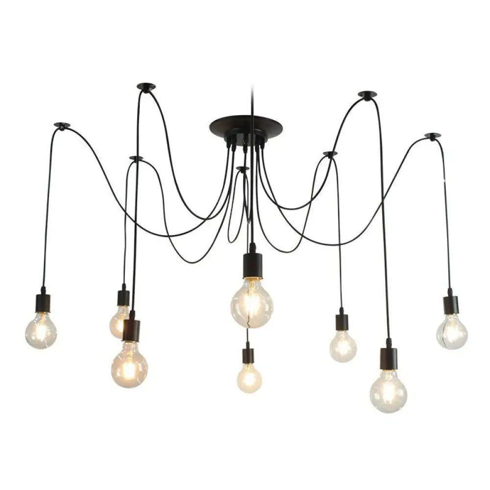 Industrial Black Metal Spider Ceiling Lamp With 8 Bulbs - Swag Pendant Lighting For Restaurants