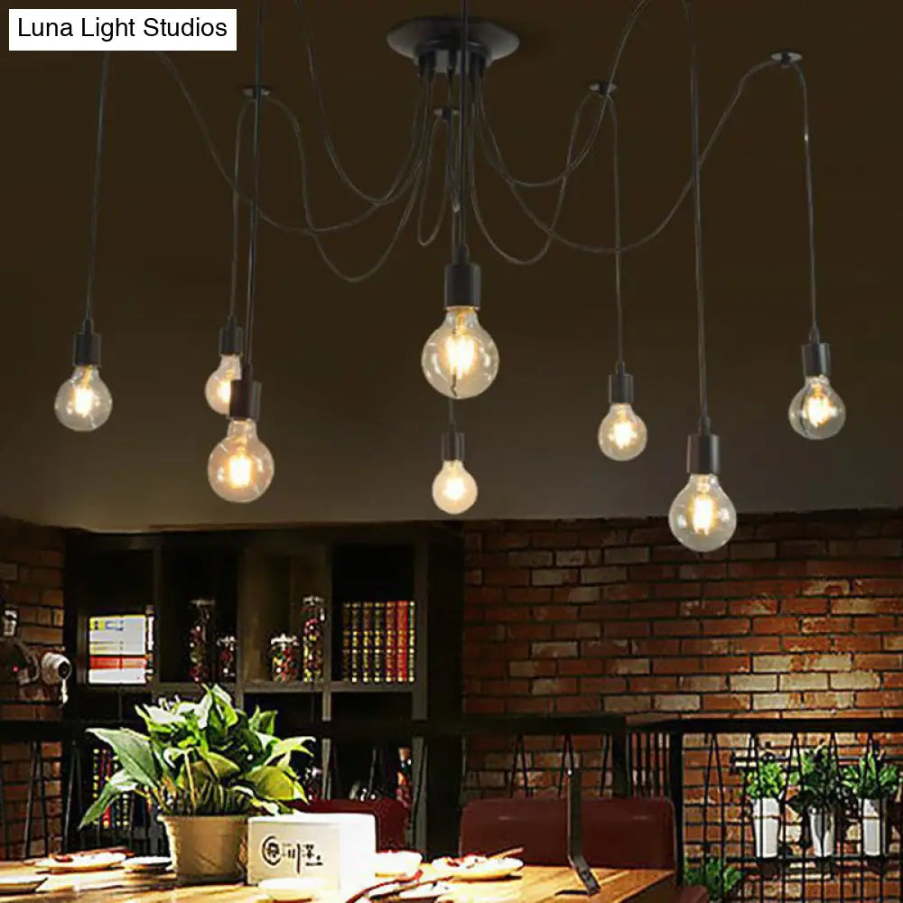 Industrial Black Metal Spider Ceiling Lamp With 8 Bulbs - Swag Pendant Lighting For Restaurants