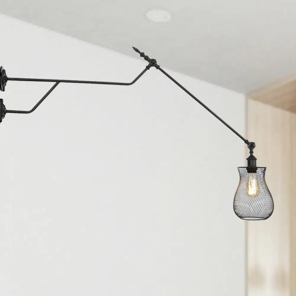 Industrial Black Metal Wall Lamp With Cylinder/Bottle Shade - Indoor Sconce Light Fixture / Bottle