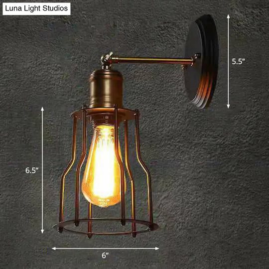 Industrial Black Metal Wall Lamp With Swivel Arm And Cage Shade