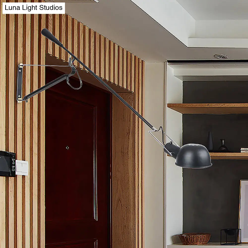 Industrial Black Metal Wall Light With Stylish Bowl Shade - Indoor Mount Fixture