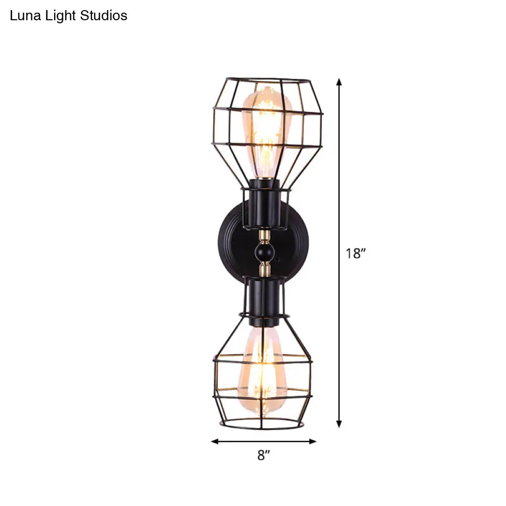 Industrial Black Metal Wall Lighting Fixture With Torpedo Cage Design - Perfect For Study Room Mount