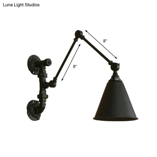 Industrial Black Metal Wall Mount Swing Arm Sconce With Cone Shade - Stylish Lighting Fixture