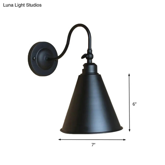 Industrial Black Metal Wall Sconce Light With Gooseneck Arm For Bedroom