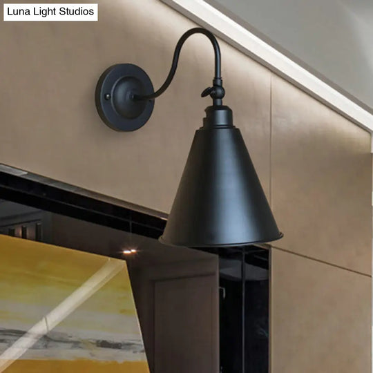 Industrial Black Metal Wall Sconce Light With Gooseneck Arm For Bedroom