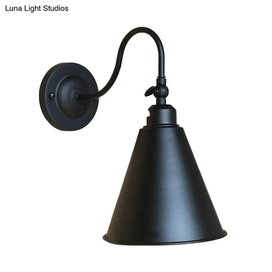 Industrial Black Metal Wall Sconce Light With Gooseneck Arm For Bedroom