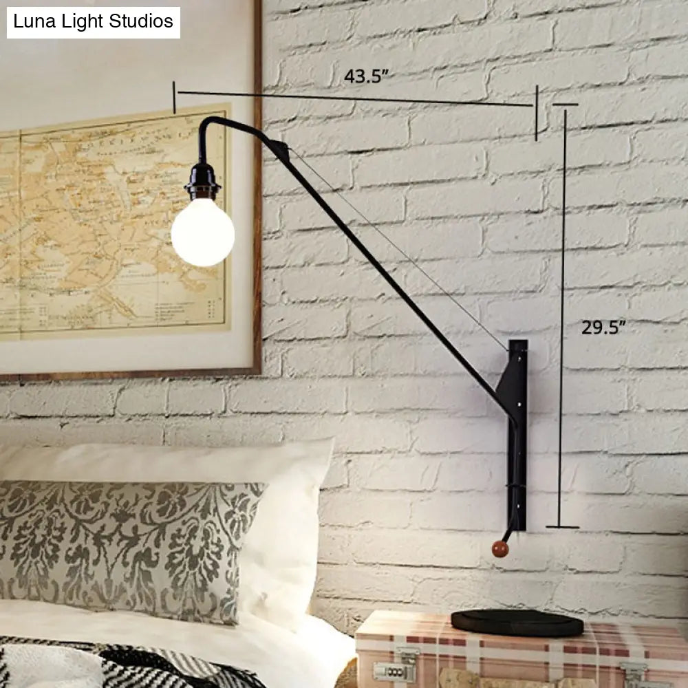 Industrial Black Metal Wall Sconce With Open Bulb Design For Fishing Rod Lamp Fixture