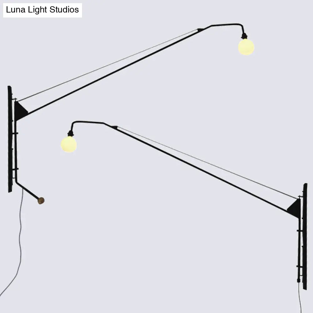 Industrial Black Metal Wall Sconce With Open Bulb Design For Fishing Rod Lamp Fixture