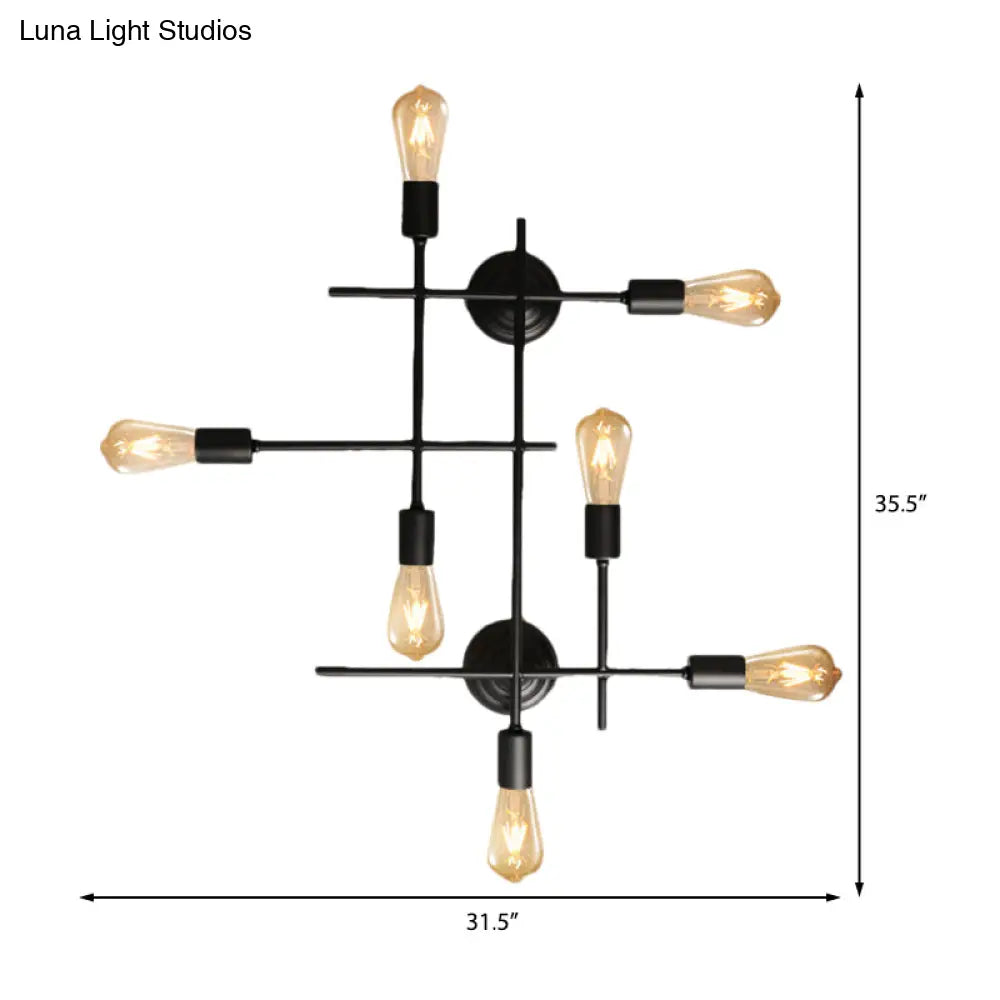 Industrial Black Metallic Cross Wall Sconce With Exposed Bulb - Multi Light Design For Table