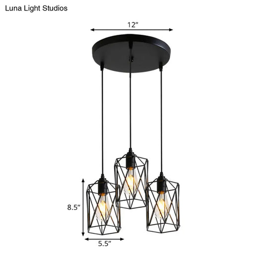 Industrial Black Metallic Pendant Lamp With 3 Cylinder Heads For Restaurants
