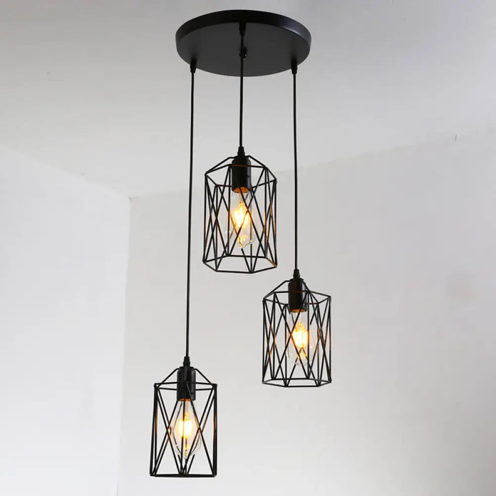 Industrial Black Metallic Pendant Lamp With 3 Cylinder Heads For Restaurants / Round