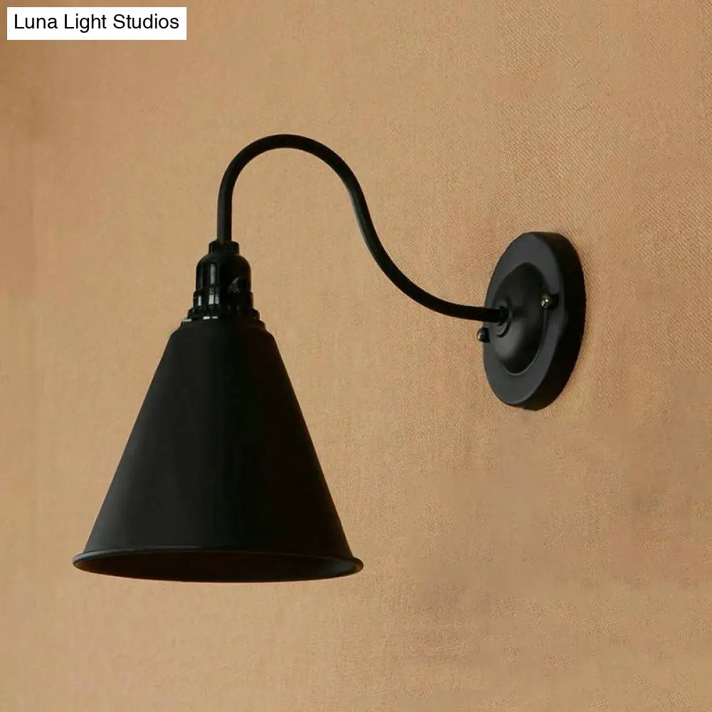 Industrial Black Metallic Wall Sconce With Plug-In Cord - Tapered Design 1 Light Ideal For Front