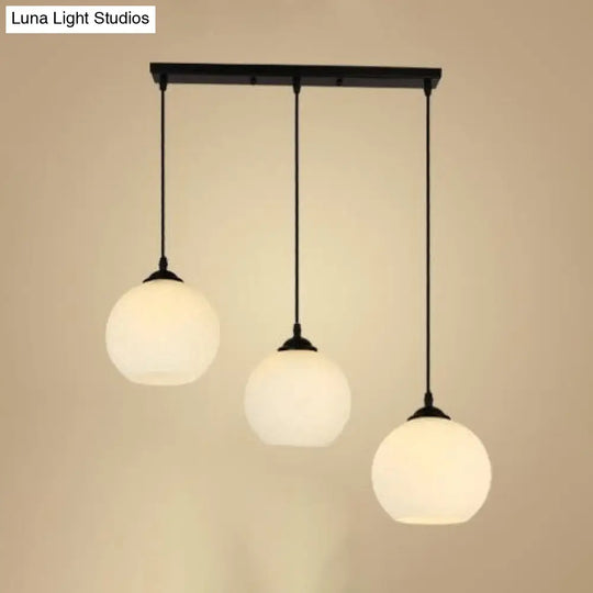 Industrial Black Opal Glass Pendant Lamp With 3-Light Spherical Cluster & Linear Canopy White