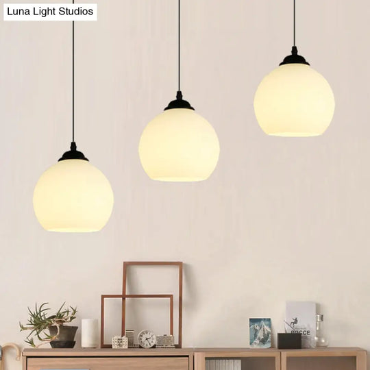 Industrial Black Opal Glass Pendant Lamp With 3-Light Spherical Cluster & Linear Canopy