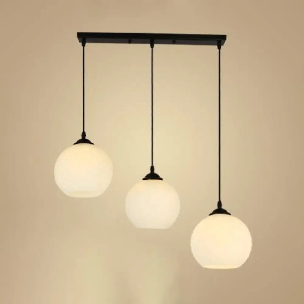 Industrial Black Opal Glass Pendant Lighting With 3-Light Spherical Cluster - Stylish Hanging Lamp