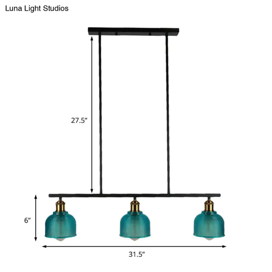 Industrial Black Pendant Lamp With Red/Yellow/Blue Glass Bowls 3-Light For Island Lighting