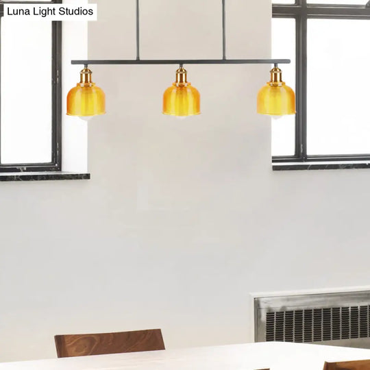 Industrial Black Pendant Lamp With Red/Yellow/Blue Glass Bowls 3-Light For Island Lighting