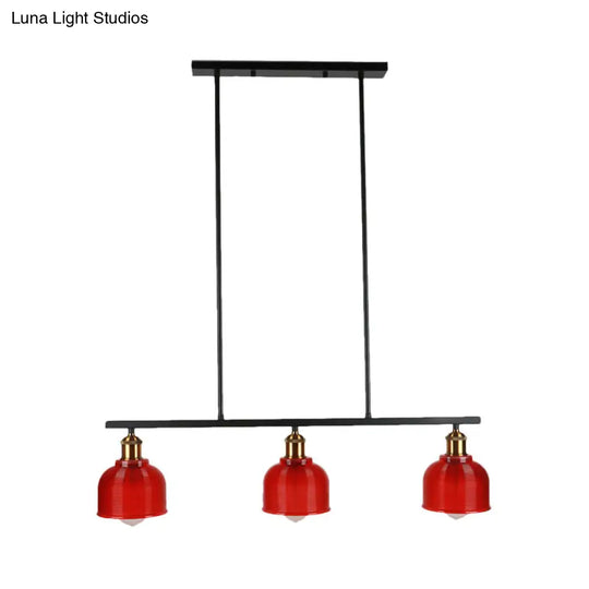 Industrial Black Pendant Lamp With Red/Yellow/Blue Glass Bowls 3-Light For Island Lighting