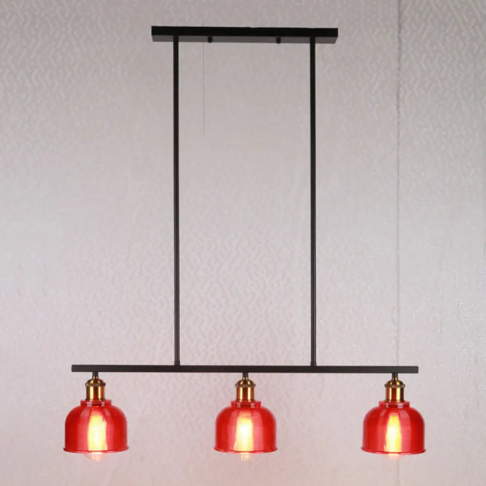 Industrial Black Pendant Lamp With Red/Yellow/Blue Glass Bowls 3-Light For Island Lighting Red