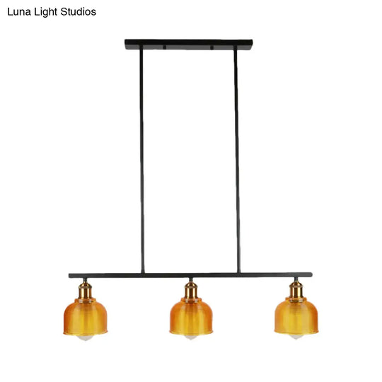 Industrial Black Pendant Lamp With Red/Yellow/Blue Glass Bowls 3-Light For Island Lighting