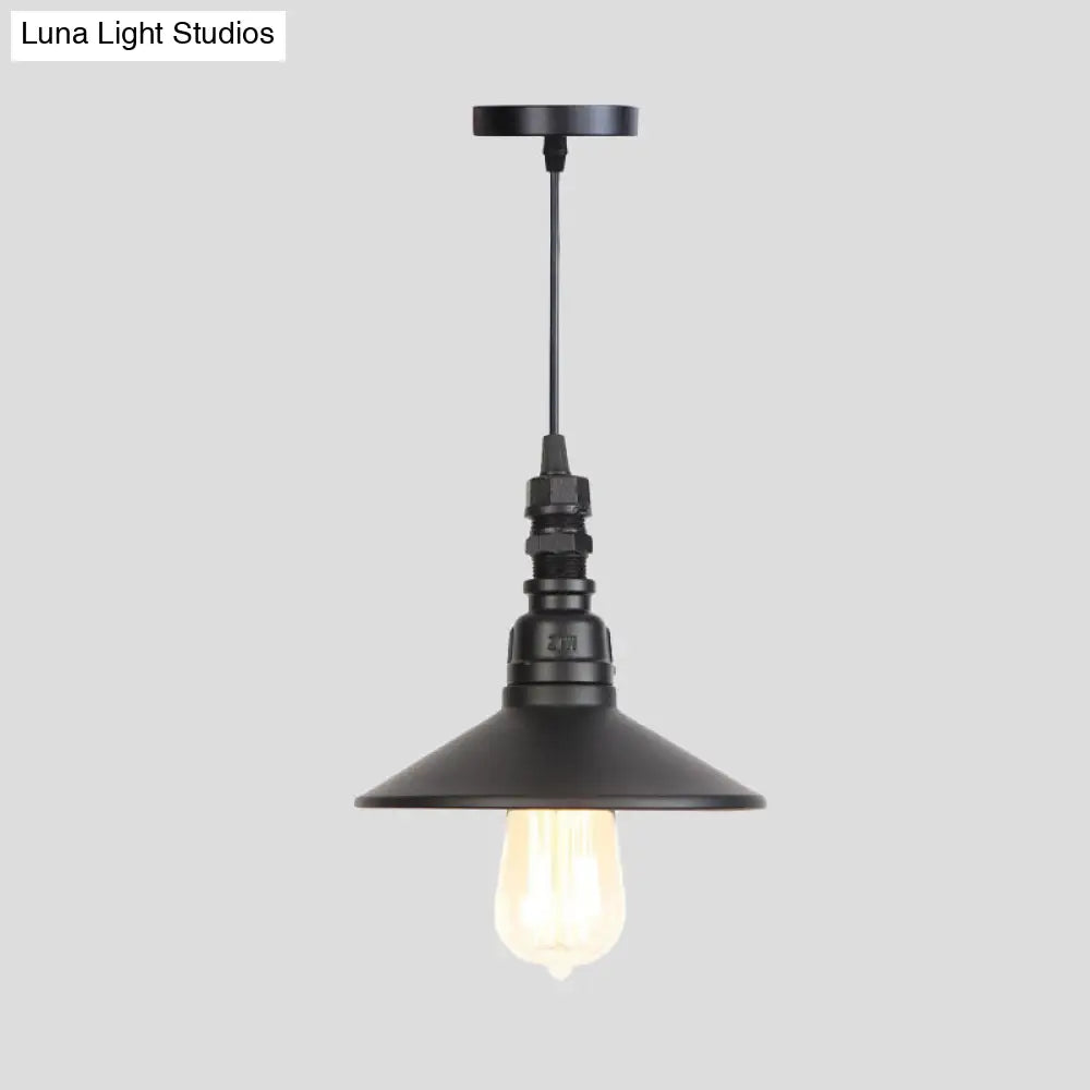 Industrial Black Pendant Light For Corridor - Iron Saucer Ceiling Lamp
