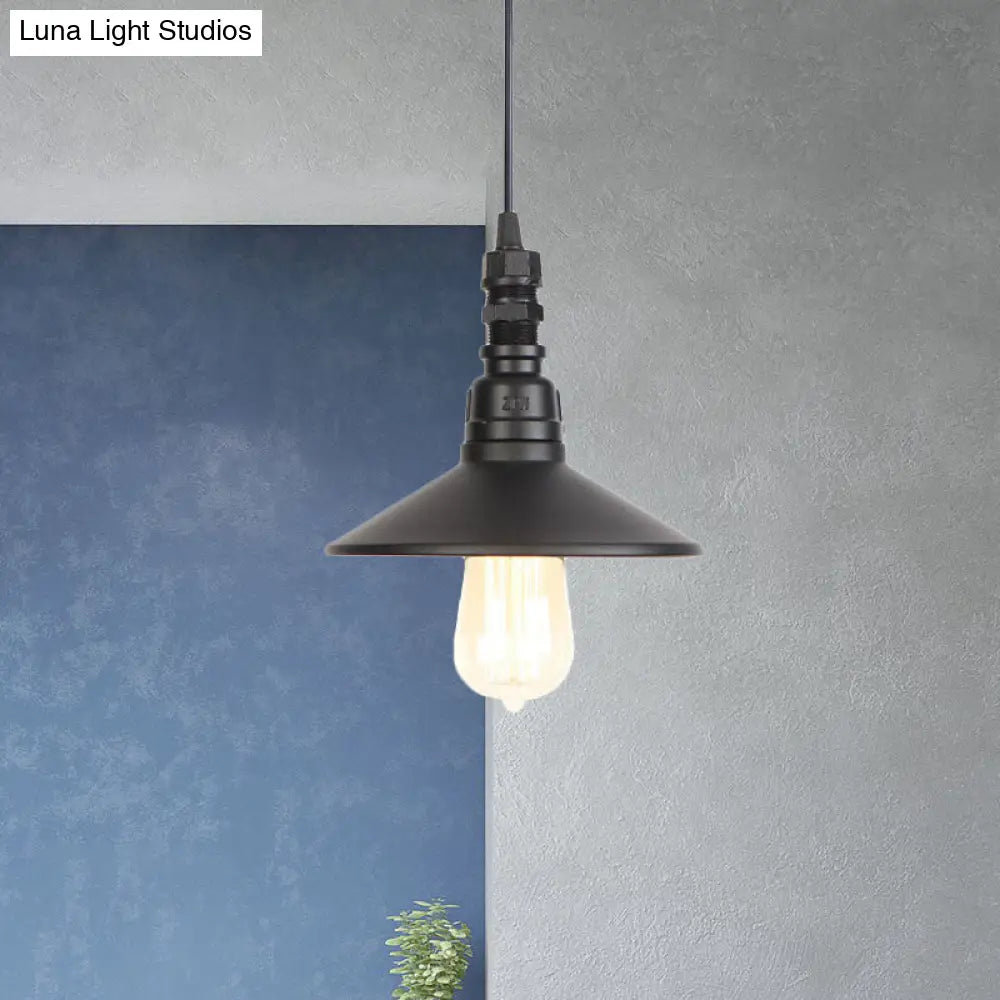 Industrial Iron Saucer Pendant Light Fixture - Black 1-Light Ceiling Lamp For Corridor / A