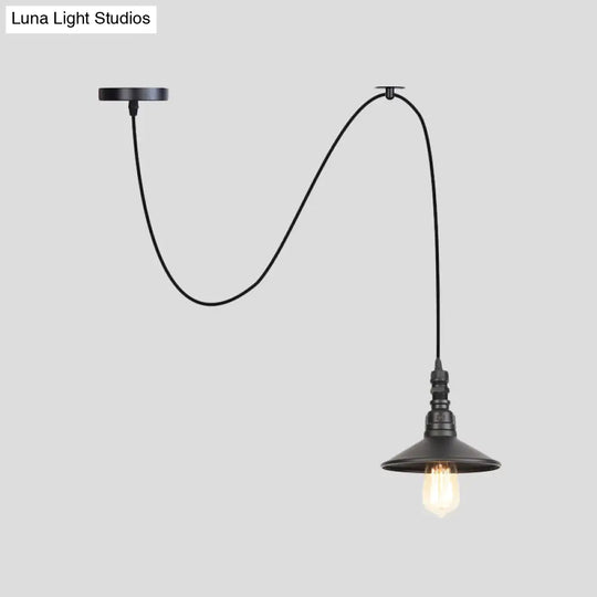 Industrial Black Pendant Light For Corridor - Iron Saucer Ceiling Lamp