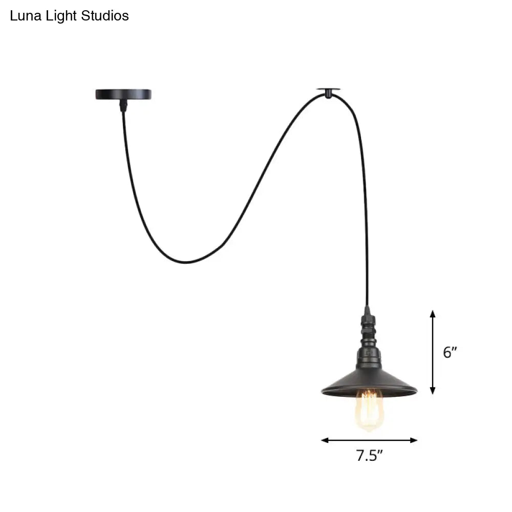 Industrial Iron Saucer Pendant Light Fixture - Black 1-Light Ceiling Lamp For Corridor