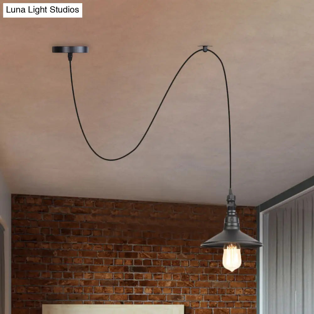 Industrial Black Pendant Light For Corridor - Iron Saucer Ceiling Lamp